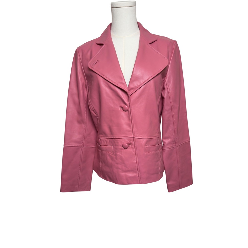 Susan Bristol Womens Pink Leather Blazer Jacket 2 Button‎ Tailored Size 8 SB374